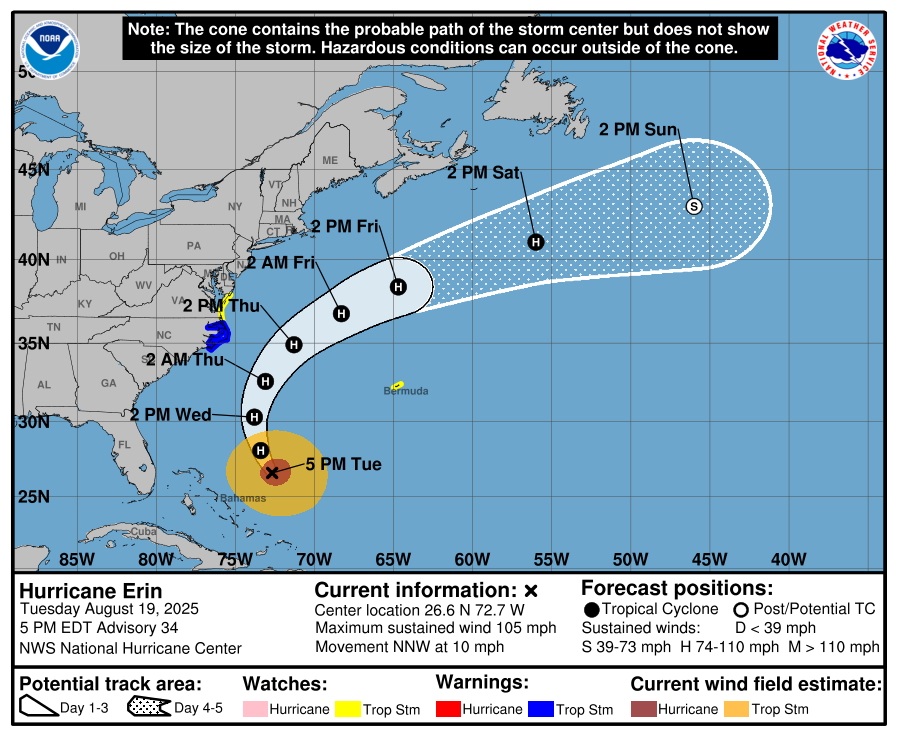 Hurricane Erin (as of 8/19/25)